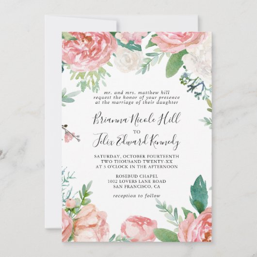 熱帯図解入りの、写真付きのフローラフォーマル結婚の 招待状 (正面)