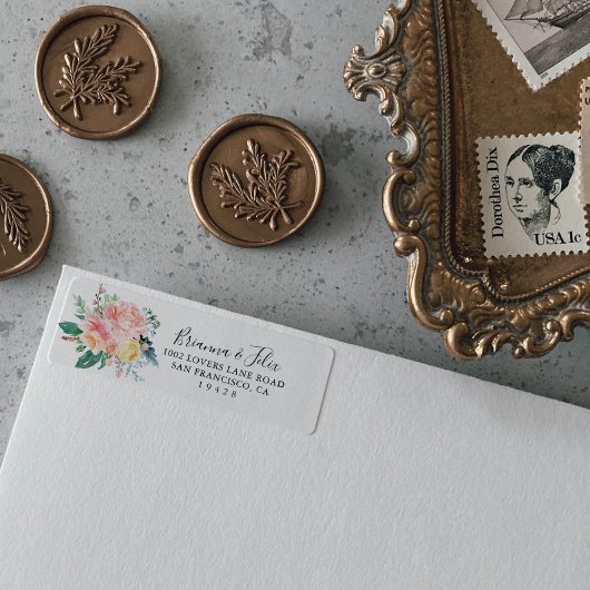 熱帯図解入りの、写真付きのフローラ差出人住所 ラベル