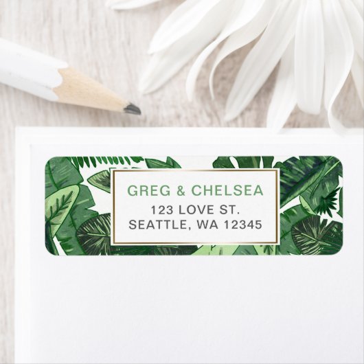 熱帯地勢の植物の緑の草木の結婚式 ラベル (インサイチュ)