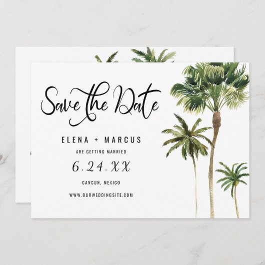 熱帯地域のヤシの木が日付を節約 招待状 (正面/裏面)