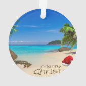 熱帯地方のサンタの帽子とのメリークリスマス オーナメント (裏面)
