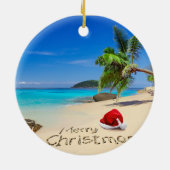 熱帯地方のサンタの帽子とのメリークリスマス セラミックオーナメント (裏面)