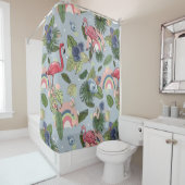 熱帯地方のレインボウとピンク葉のフラミンゴ シャワーカーテン (インサイチュ)