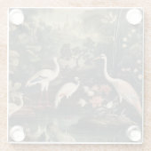 熱帯地方のヴィンテージクレーンと宮殿 ガラスコースター (裏面)