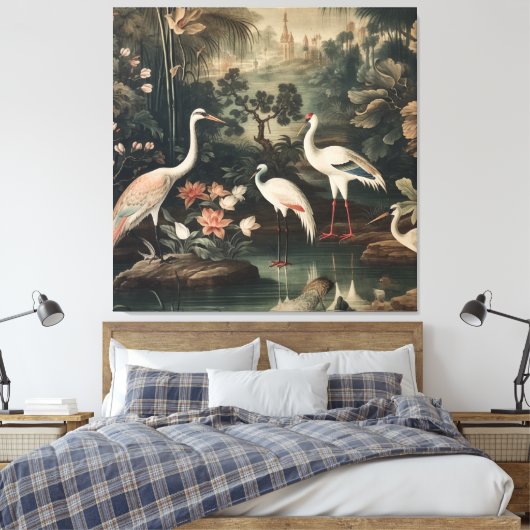 熱帯地方のヴィンテージクレーンと宮殿 キャンバスプリント (インサイチュ (寝室))