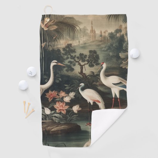 熱帯地方のヴィンテージクレーンと宮殿 ゴルフタオル (インサイチュ)
