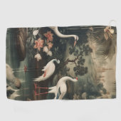 熱帯地方のヴィンテージクレーンと宮殿 ゴルフタオル (横)