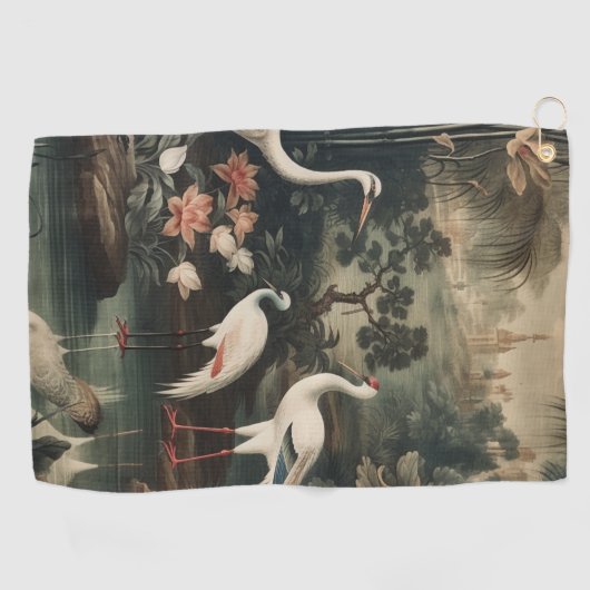 熱帯地方のヴィンテージクレーンと宮殿 ゴルフタオル (横)