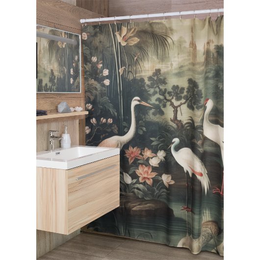 熱帯地方のヴィンテージクレーンと宮殿 シャワーカーテン