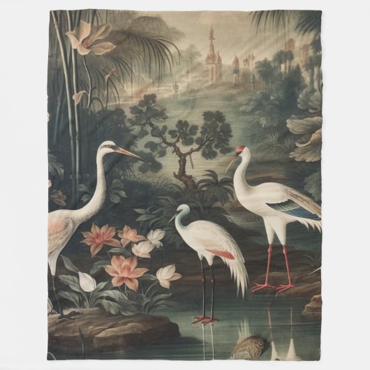 熱帯地方のヴィンテージクレーンと宮殿 フリースブランケット (正面)