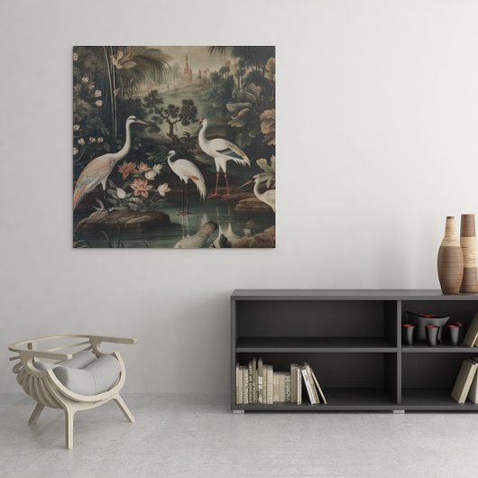 熱帯地方のヴィンテージクレーンと宮殿 ポスター