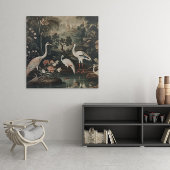 熱帯地方のヴィンテージクレーンと宮殿 ポスター