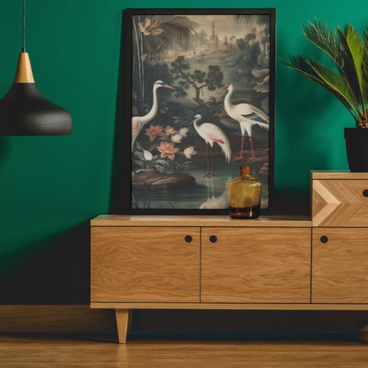 熱帯地方のヴィンテージクレーンと宮殿 ポスター