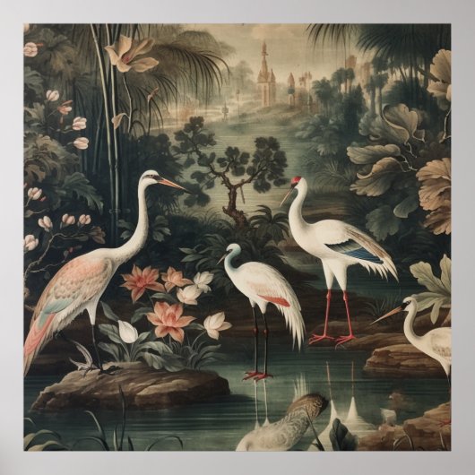 熱帯地方のヴィンテージクレーンと宮殿 ポスター (正面)
