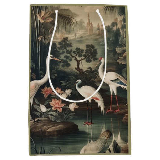 熱帯地方のヴィンテージクレーンと宮殿 ミディアムペーパーバッグ (正面)