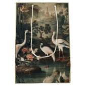 熱帯地方のヴィンテージクレーンと宮殿 ミディアムペーパーバッグ (裏面)