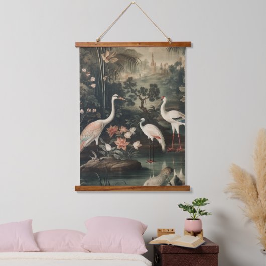 熱帯地方のヴィンテージクレーンと宮殿 吊り下げ型タペストリー (寝室)