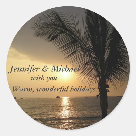 熱帯地方の休日と日没 ラウンドシール (正面)