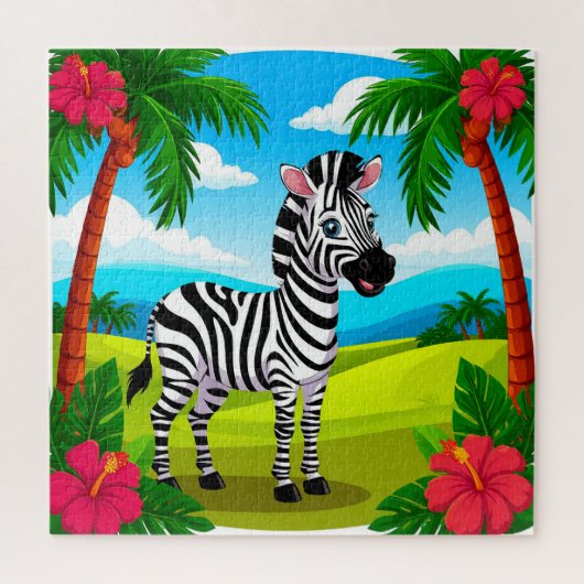 熱帯地方の陽気なマンガのゼブラ ジグソーパズル (縦)