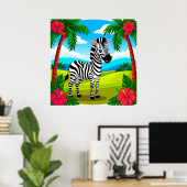 熱帯地方の陽気なマンガのゼブラ ポスター (ホームオフィス)