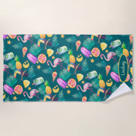 熱帯夏おもしろいパターンモノグラムビーチタオル ビーチタオル