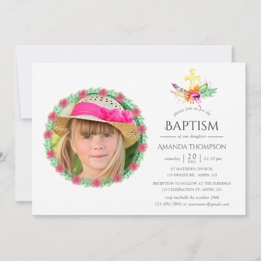 熱帯夏のバプテスマまたは《キリスト教》洗礼式や命名式 招待状 (正面)