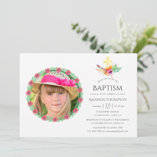 熱帯夏のバプテスマまたは《キリスト教》洗礼式や命名式 招待状 (スタンド正面)