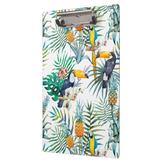 熱帯夏のパイナップルオウムの鳥の水彩画 クリップボード (左)