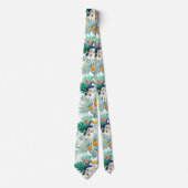 熱帯夏のパイナップルオウムの鳥の水彩画 ネクタイ (正面)