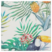 熱帯夏のパイナップルオウムの鳥の水彩画 ファブリック (クローズアップ)