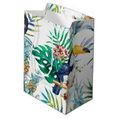 熱帯夏のパイナップルオウムの鳥の水彩画 ミディアムペーパーバッグ (裏面アングル)