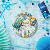 熱帯夏のパイナップル·パロット·バード·ウォーターカラー ペーパープレート (パーティー)