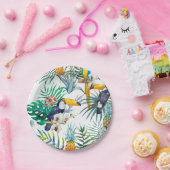 熱帯夏のパイナップル·パロット·バード·ウォーターカラー ペーパープレート (パーティー)