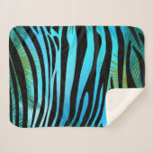 熱帯夏のパーム葉ス&ゼブラ縞模様 シェルパブランケット (正面(横))