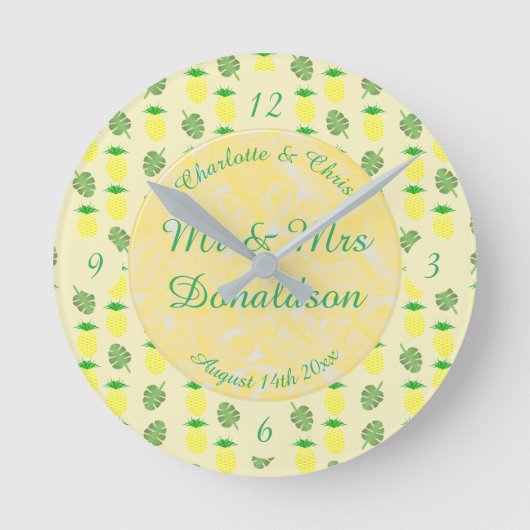 熱帯夏のパ結婚イナップルとパーム葉の ラウンド壁時計 (正面)