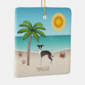 熱帯夏のビーチでアザラシと白いイギーの犬 セラミックオーナメント (右)