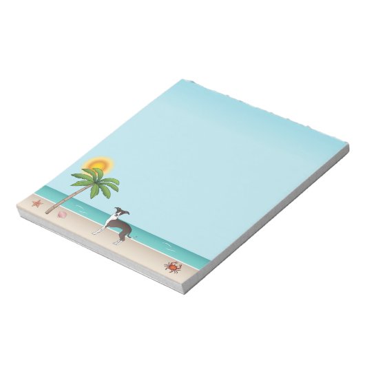 熱帯夏のビーチでアザラシと白いイギーの犬 ノートパッド (回転)