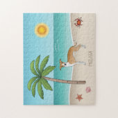 熱帯夏のビーチで子犬と白いイギー犬 ジグソーパズル (縦)