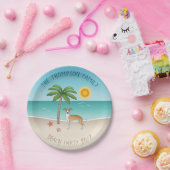 熱帯夏のビーチで子犬と白いイギー犬 ペーパープレート (パーティー)