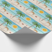 熱帯夏のビーチで子犬と白いイギー犬 ラッピングペーパー (角)