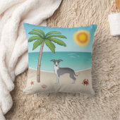 熱帯夏のビーチで青と白のイギーの犬 クッション (ブランケット)