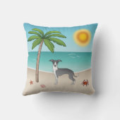 熱帯夏のビーチで青と白のイギーの犬 クッション (裏面)