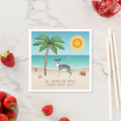 熱帯夏のビーチで青と白のイギーの犬 スタンダードカクテルナプキン (インサイチュ)