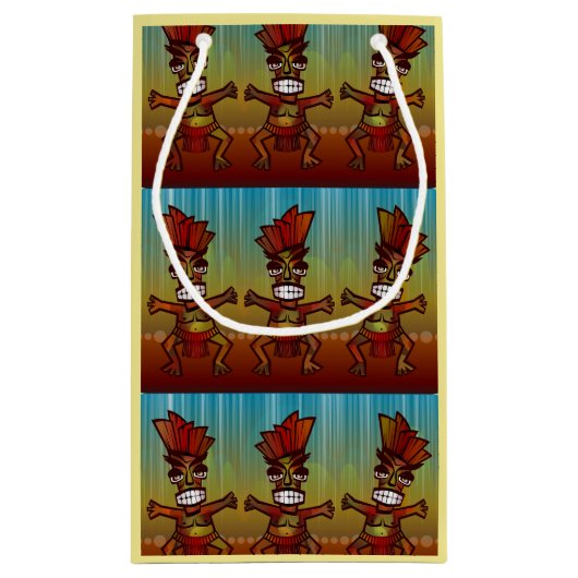 熱帯夏のビーチを踊るTiki小屋の人の島 スモールペーパーバッグ (裏面)