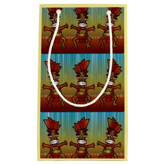 熱帯夏のビーチを踊るTiki小屋の人の島 スモールペーパーバッグ (正面)