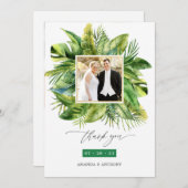 熱帯夏のビーチ結婚式写真コラージュ サンキューカード (正面/裏面)