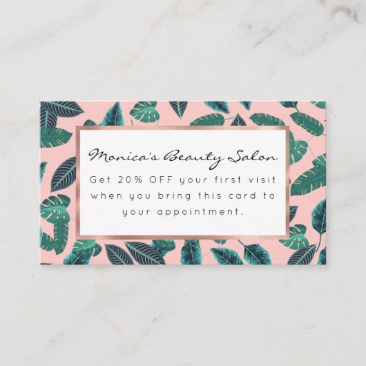 熱帯夏のピンクの緑は日没パターンを残します 割引カード (正面)