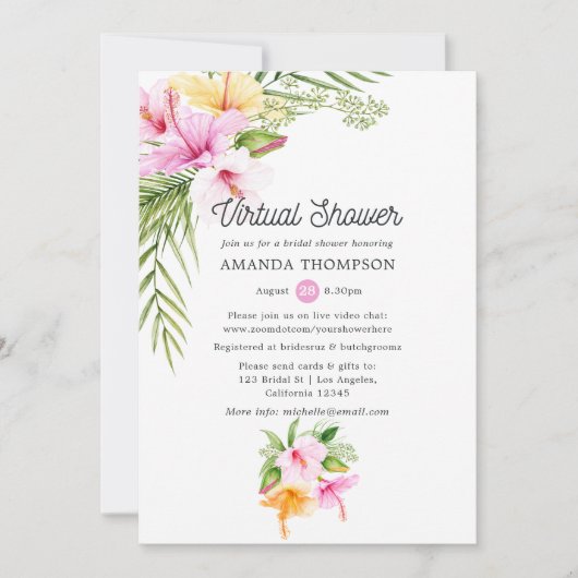 熱帯夏のフローラ仮想ブライダルシャワー 招待状 (正面)
