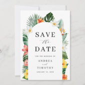 熱帯夏のフローラ結婚の写真アーチ セーブザデート (正面)