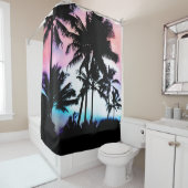 熱帯夏のヤシの木のピンクの青い日没の空 シャワーカーテン (インサイチュ)